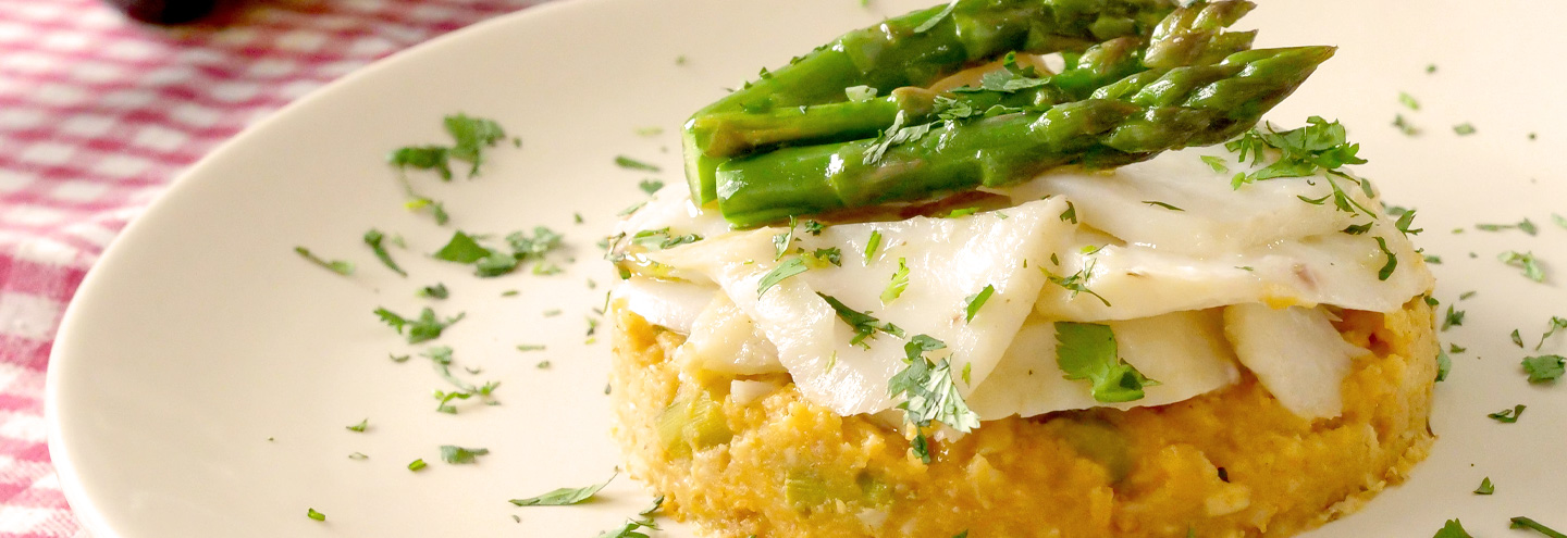 Imagem Migas de espargos com bacalhau confitado